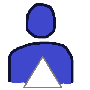 The head and torso of an abstract blue person with a large white triangle in front along the bottom of the image.